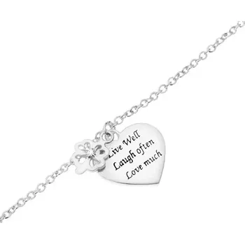 Náramek Stříbrný náramek 925, čtyřlístek se zirkonem, ploché srdce s nápisem