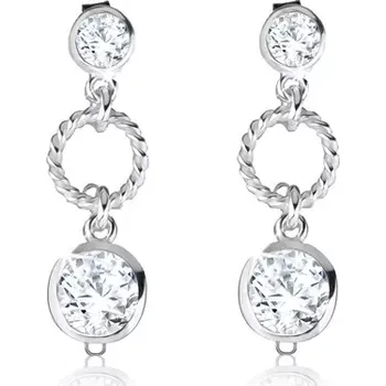 Náušnice Puzetové náušnice ze stříbra 925, čiré zirkony, zdobený obrys kruhu