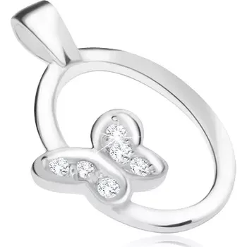 Přívěsek Oválný přívěsek s čirým zirkonovým motýlem, stříbro 925