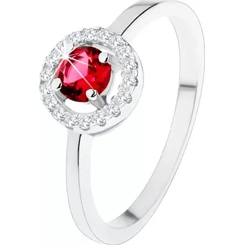 Prsten Zásnubní prsten ze stříbra 925, kulatý červený zirkon, čirý lem - Velikost: 51