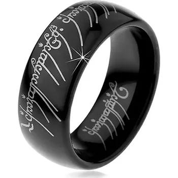 Prsten Šperky Eshop Prsten z wolframu - hladký černý kroužek, motiv Pána prstenů, 8 mm - Velikost: 61