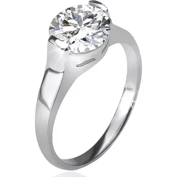Prsten Prsten ze stříbra 925, okrouhlý čirý zirkon v kotlíku - Velikost: 49