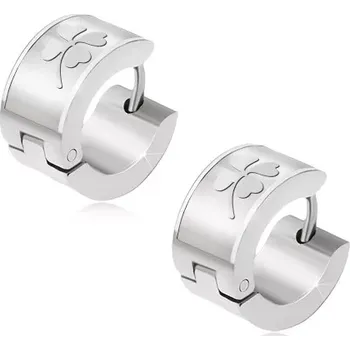 Náušnice Kruhové náušnice z oceli stříbrné barvy, lesklý čtyřlístek