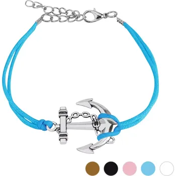 Náramek Náramek na ruku z barevných šňůrek, velká kotva s řetízkem - Barva: Bílá