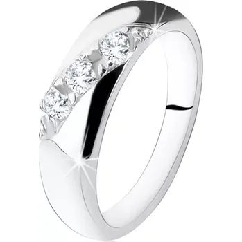 Prsten Zásnubní prsten, diagonální linie kulatých čirých zirkonů, stříbro 925 - Velikost: 50