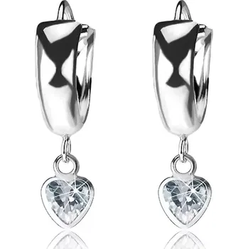 Náušnice Kloubové náušnice ze stříbra 925, lesklé vypouklé kruhy, visící zirkonové srdce