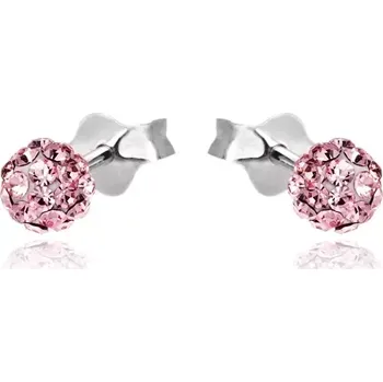 Náušnice Stříbrné puzetky 925 - růžová kulička se zirkony, 4 mm