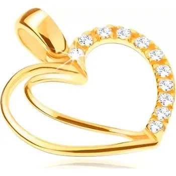 Přívěsek Zlatý přívěsek 14K - srdce se zdvojeným obrysem a zirkony