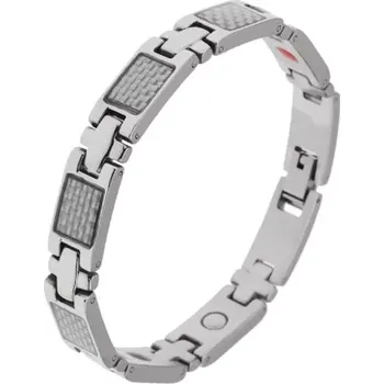 Náramek Náramek z chirurgické oceli, lesklé články stříbrné barvy, pletený vzor, magnety