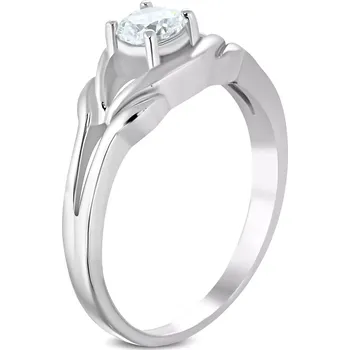 Prsten Ocelový prsten stříbrné barvy, čirý zirkon, rozdělená ramena - Velikost: 55