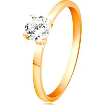 Prsten Prsten ze žlutého 14K zlata - zářivý čirý zirkon v lesklém vyvýšeném kotlíku - Velikost: 56
