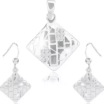 Souprava šperků Set náušnic a přívěsku, stříbro 925, kosočtverec se zářezy a zirkony