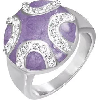 Prsten Ocelový prsten - vypouklý fialový kruh, zirkonové půlměsíce - Velikost: 52