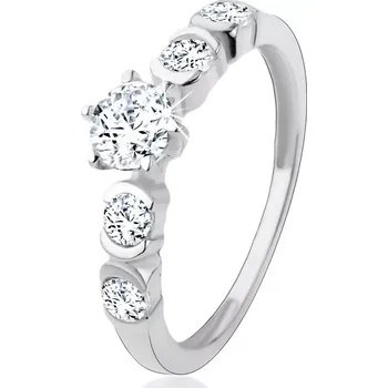Prsten Stříbrný 925 prsten, kulaté zirkony čiré barvy s lesklými obloučky - Velikost: 55