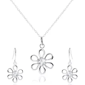 Souprava šperků Stříbrná 925 sada - náhrdelník a visací náušnice, květ se zirkonem