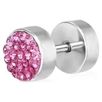 Náušnice Fake plug z chirurgické oceli - růžové zirkony