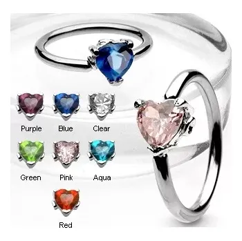 Piercing Piercing kroužek se zirkonem ve tvaru srdce - Barva zirkonu: Fialová - A