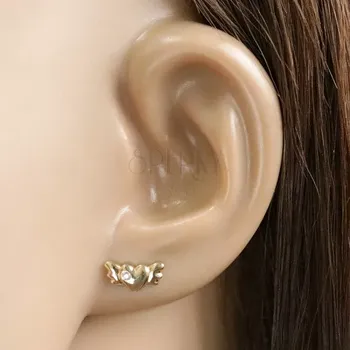 Náušnice Diamantové náušnice ze 14K žlutého zlata - srdíčko s křídly a briliantem čiré barvy