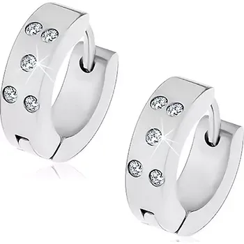 Náušnice Ocelové náušnice s pěti čirými zirkony, kloubové zapínání