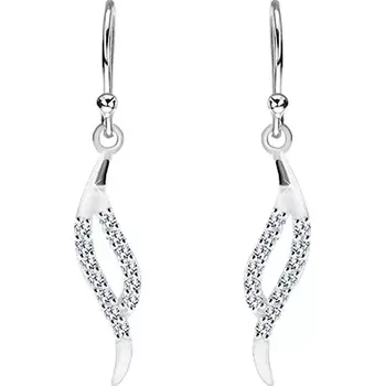 Náušnice Visací náušnice, stříbro 925 - úzký list ze dvou zvlněných zirkonových linií