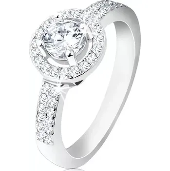 Prsten Stříbrný 925 prsten, široká ramena, blýskavá linie, kulatá objímka, broušený zirkon - Velikost: 51