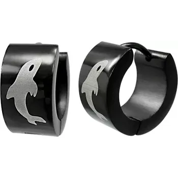 Náušnice Černé ocelové náušnice s delfínem ve stříbrném odstínu, kloubové