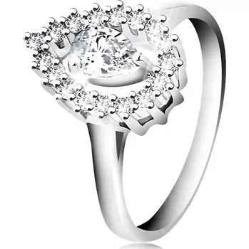 Prsten Prsten ze stříbra 925, kontura velké obrácené kapky s čirou slzičkou - Velikost: 57