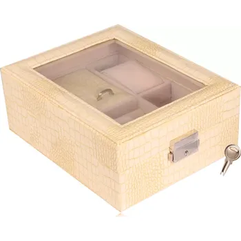 Šperkovnice Obdélníková šperkovnice krémové barvy - imitace krokodýlí kůže, přezka, klíč