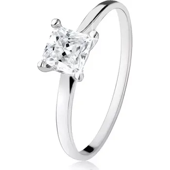 Prsten Zásnubní prsten ze stříbra 925, zirkonový čtverec, úzká ramena - Velikost: 56