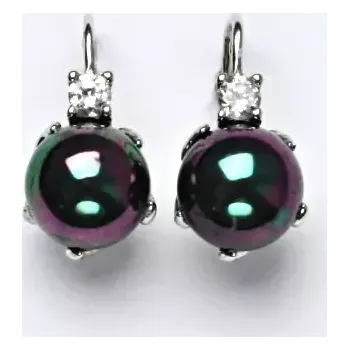 Náušnice Stříbrné náušnice perla perleťový lesk černá - NK1190 (Stříbrné náušnice se zirkonem a Swarovski perlou 10 mm)