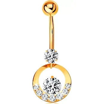 Piercing Piercing do pupíku - žluté 14K zlato, kroužek zdobený zirkony čiré barvy