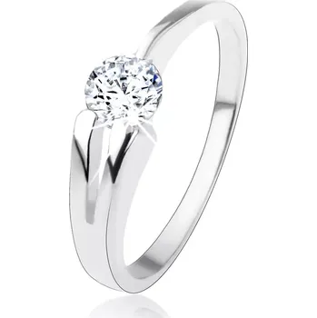 Prsten Prsten ze stříbra 925, čirý kulatý zirkon, rozdvojené rameno - Velikost: 55