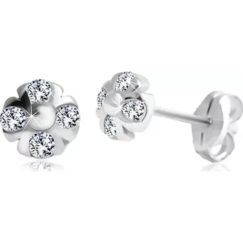 Náušnice Náušnice z bílého zlata 585 - kvítek s čirými zirkony a kuličkou uprostřed