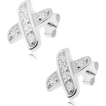 Náušnice Puzetové náušnice, překřížené linie zdobené čirými zirkony, stříbro 925