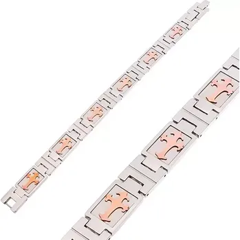 Náramek Náramek z oceli 316L stříbrné barvy s liliovým křížem v měděném odstínu