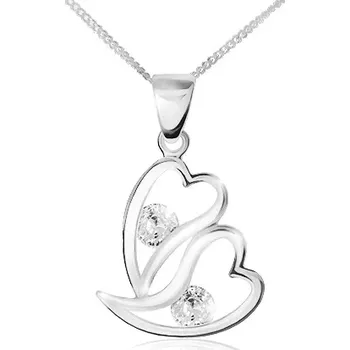 Náhrdelník Náhrdelník ze stříbra 925, dva obrysy nesouměrných srdcí, čiré zirkony