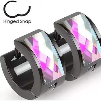 Náušnice Kloubové náušnice z oceli 316L, černá barva, broušený zirkon, duhový lesk