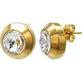 Náušnice Ocelové náušnice zlaté barvy - velký čirý zirkon v objímce
