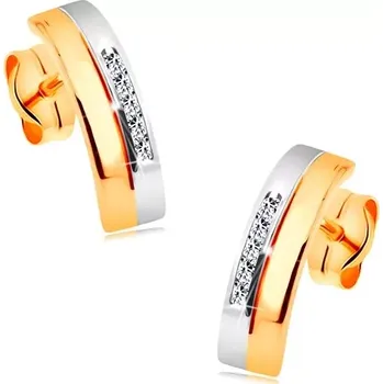 Náušnice Zlaté náušnice 585 - dva spojené oblouky ve žlutém a bílém zlatě, čiré zirkonky