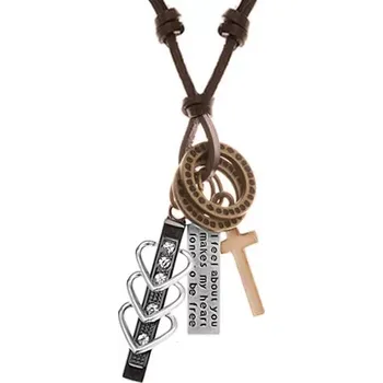 Náhrdelník Náhrdelník s přívěsky - černý pás se srdíčky a zirkony, kříž, známka, kruhy