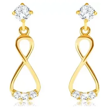 Náušnice Briliantové zlaté náušnice 585 - visící osmička, čiré diamanty