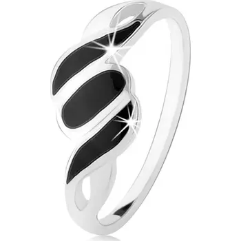 Prsten Stříbrný 925 prsten, hladká ramena, šikmé černé linie a ovál - Velikost: 52