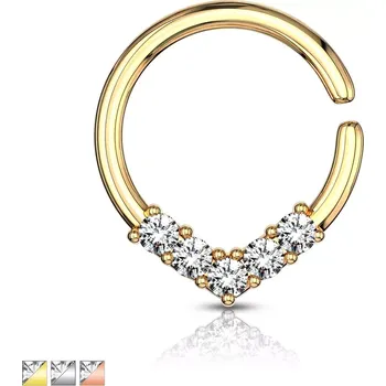 Piercing Kruhový piercing do ucha nebo nosu s ozdobnou korunkou ze zirkonů - Barva: Měděná