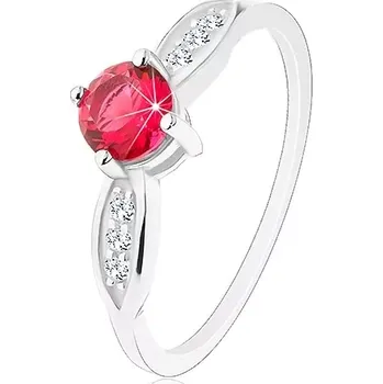 Prsten Stříbrný prsten 925, kulatý růžový zirkon, blýskavé lístky po stranách - Velikost: 60