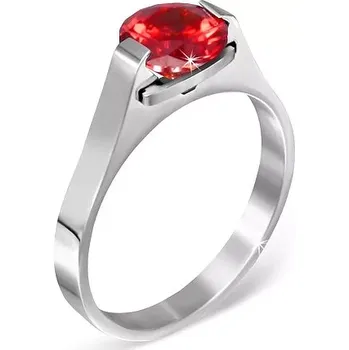 Prsten Prsten z oceli - červený měsíční kámen "Leden", postranní úchyty - Velikost: 50