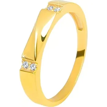 Prsten Zlatý prsten ve 14K zlatě - čiré zirkony, lesklá vlnka, hladká ramena, 3,5 mm - Velikost: 62