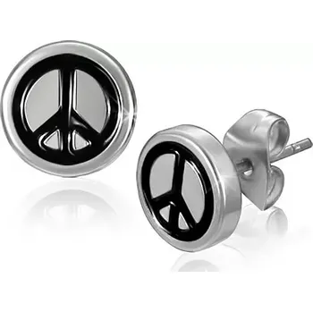 Náušnice Puzetové náušnice z chirurgické oceli - symbol míru v černé barvě
