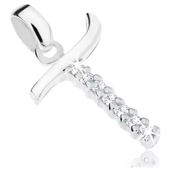 Přívěsek Stříbrný 925 přívěsek, písmeno T s hladkou a zirkonovou linií