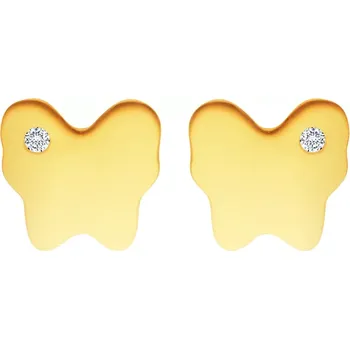 Náušnice Diamantové náušnice ze 14K žlutého zlata - motýlek s drobným čirým briliantem