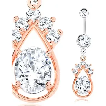 Piercing Piercing do bříška, ocel 316L, stříbrná a měděná barva, kapka, čiré zirkony